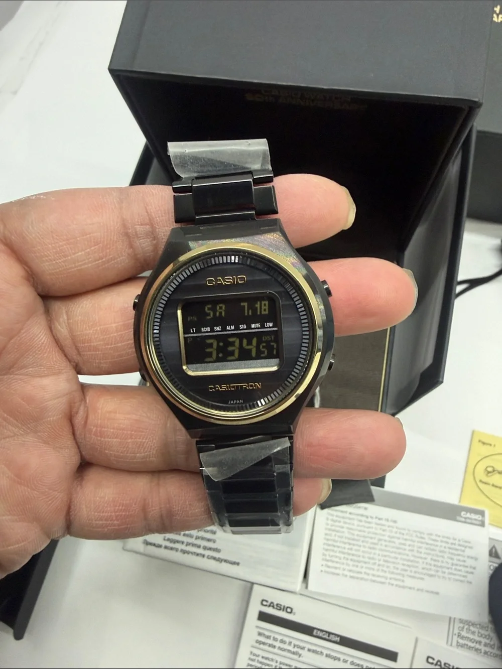 Casio Digital Watch in Black and Gold with Metal Bracelet 50th Anniversary